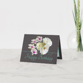 Gray Mint Bouquet White Roses Orchids Geburtstag Karte