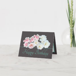 Gray Mint Chic Bouquet White Pink Roses Geburtstag Karte