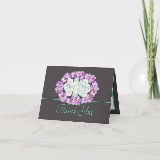 Gray Mint Chic Rose Crocuses Wreath Vielen Dank Karte (Vorderseite)