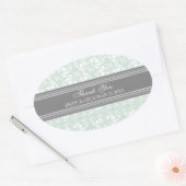 Gray Mint Damask Vielen Dank Gastgeschenk Hochzeit Ovaler Aufkleber (Umschlag)