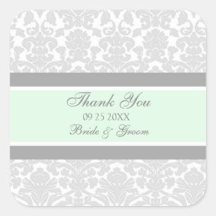 Gray Mint Damask Vielen Dank Gastgeschenk Hochzeit Quadratischer Aufkleber