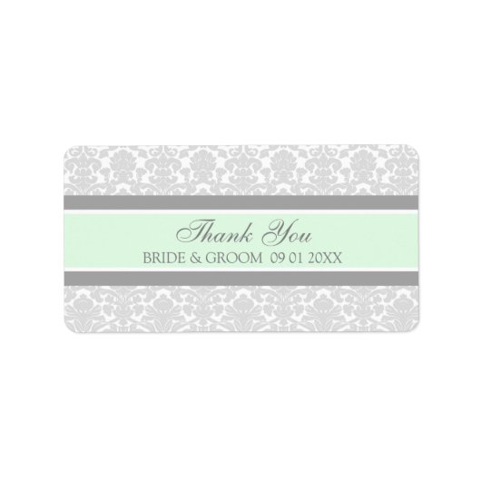Gray Mint Damask Wedelmarken Adressaufkleber (Vorne)