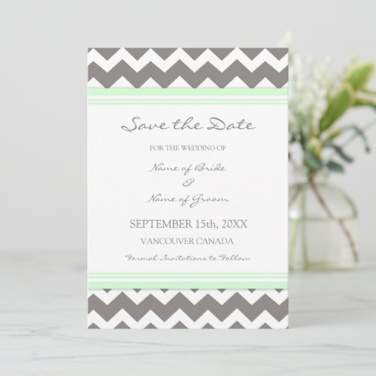 Gray MInt Wedding Save the Date Card (Stehend Vorderseite)