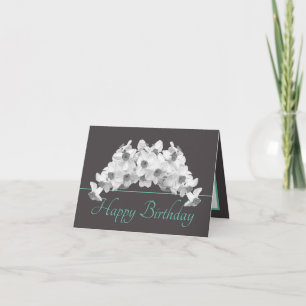 Gray Mint White Daffodils Bouquet Happy Birthday Karte