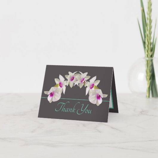 Gray Mint White Pink Orchid Bouquet Vielen Dank Karte (Vorderseite)