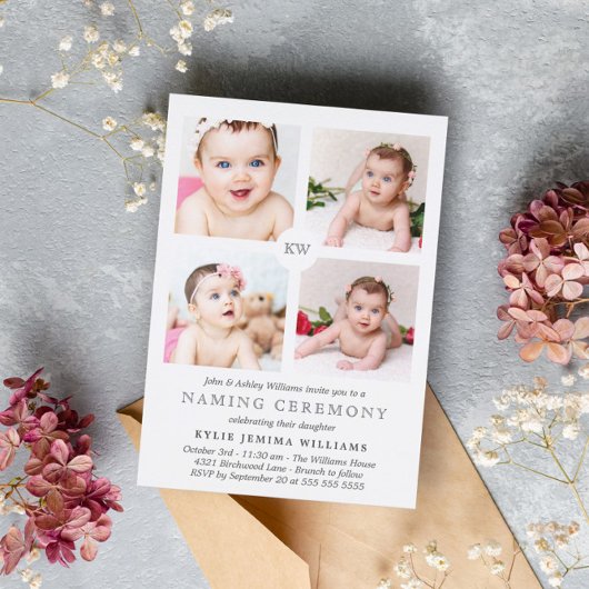 Gray Mit Monogramm Fotocollage Namemony Feiertagskarte