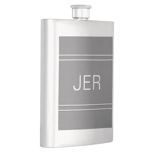 Gray Mit Monogramm Initials Personalisiert Drink Flachmann (Rechts)