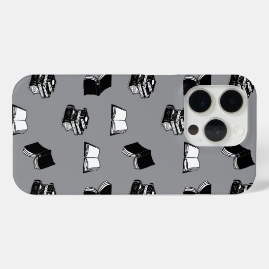 Gray Modern Bookish Bibliophile Book Pattern Case-Mate iPhone Hülle (Rückseite (Horizontal))