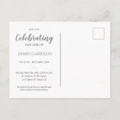 Gray Modern Celebration of Life with Foto Funeral Postkarte (Rückseite)