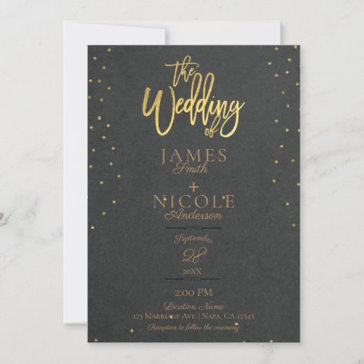 Gray Modern Minimal Gold Foil Volles Foto Hochzeit Einladung (Vorderseite)
