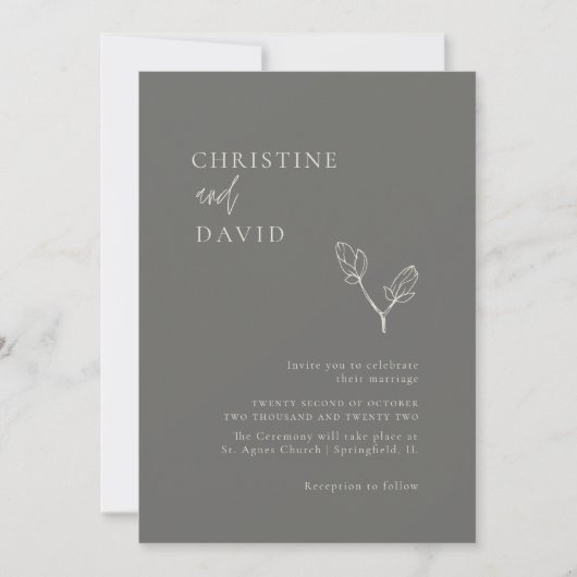 Gray Modern Minimal Wedding Einladung (Vorderseite)