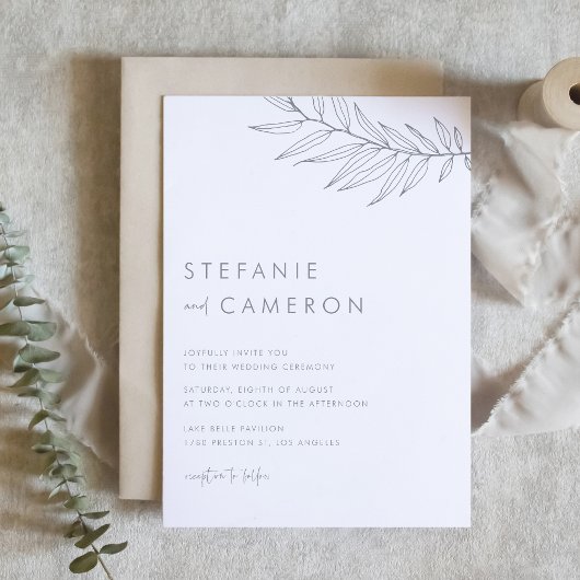 Gray Modern Minimalistisch Foliage Wedding Einladung