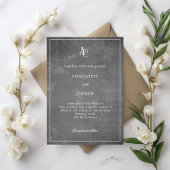 Gray modern monogram rustic wedding einladung