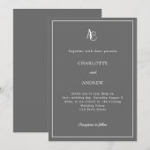 Gray modern monogram wedding einladung (Vorne/Hinten)