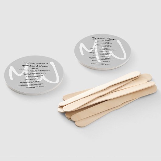 Gray Modern Monogram Wedding Program Fan Fächer (Non-assembled)