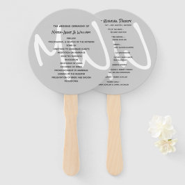 Gray Modern Monogram Wedding Program Fan Fächer
