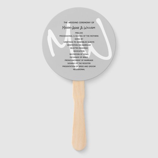 Gray Modern Monogram Wedding Program Fan Fächer (Vorderseite)