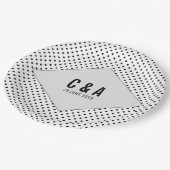 Gray Modern Polka Dots Wedding Pappteller (Schrägansicht)