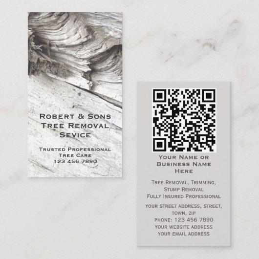 Gray Modern Rustic Tree Beruflich | QR-Code hinzuf Visitenkarte (Vorne/Hinten)