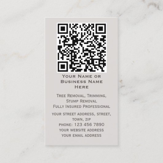 Gray Modern Rustic Tree Beruflich | QR-Code hinzuf Visitenkarte (Rückseite)