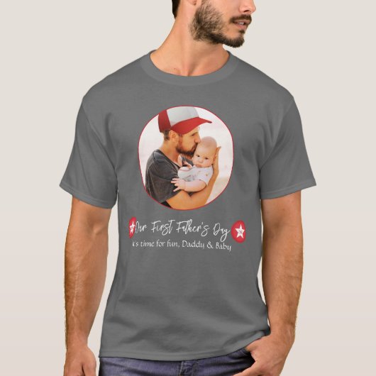 Gray Modern Simple Niedlich Daddy First Vathers Da T-Shirt (Vorderseite)