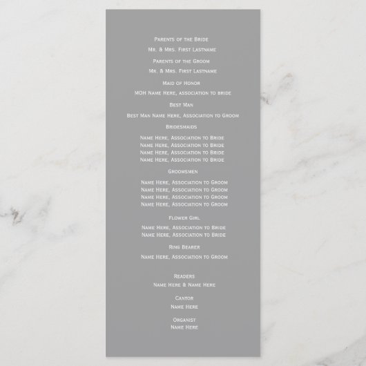 Gray Modern Text Wedding Program Programm (Rückseite)