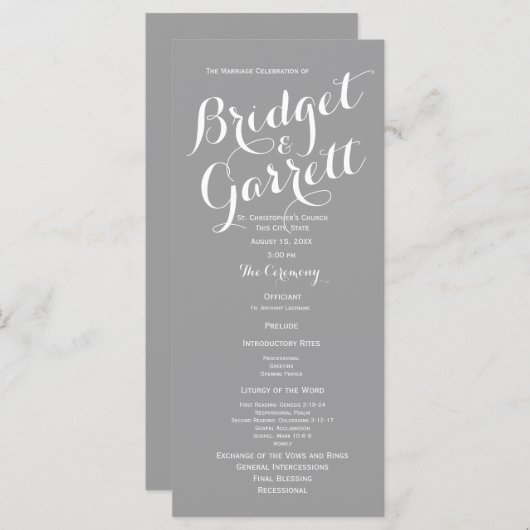Gray Modern Text Wedding Program Programm (Vorne/Hinten)