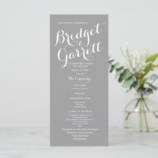 Gray Modern Text Wedding Program Programm (Stehend Vorderseite)