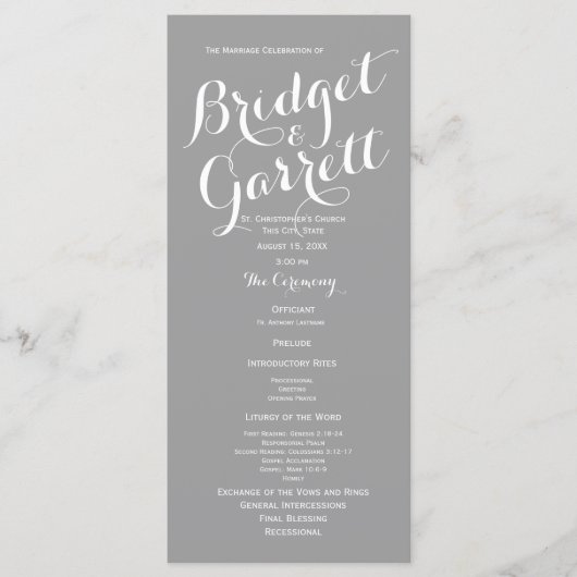 Gray Modern Text Wedding Program Programm (Vorderseite)