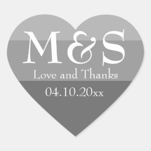 Gray Modern Wedding Herz-Aufkleber
