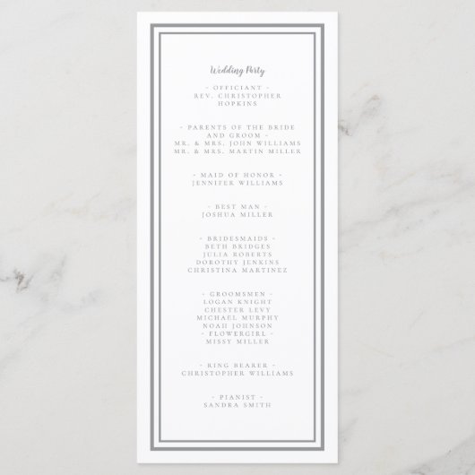 Gray Modern Wedding Service Zeremonie Minimalistis Programm (Rückseite)