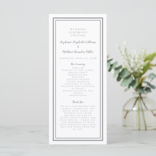 Gray Modern Wedding Service Zeremonie Minimalistis Programm (Stehend Vorderseite)