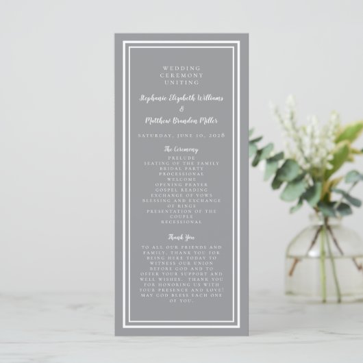 Gray Modern Wedding Service Zeremonie Minimalistis Programm (Stehend Vorderseite)