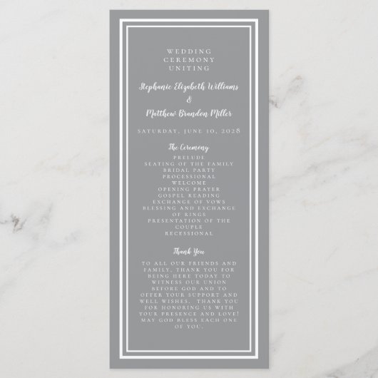 Gray Modern Wedding Service Zeremonie Minimalistis Programm (Vorderseite)