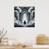 Gray Monochromatic Lovey Baby Penguin Art Deco Poster (Küche)