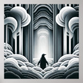 Gray Monochromatic Lovey Baby Penguin Art Deco Poster (Vorne)