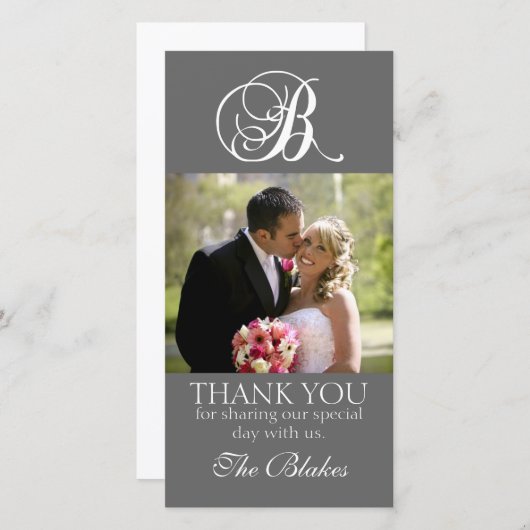 Gray Monogram B Wedding Danke Foto Card (Vorne/Hinten)