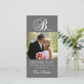 Gray Monogram B Wedding Danke Foto Card (Stehend Vorderseite)