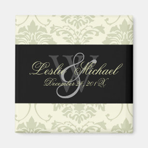 Gray Monogram Damask Wedding, Magnete Magnet