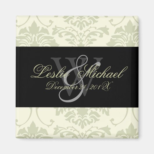 Gray Monogram Damask Wedding, Magnete Magnet (Vorne)