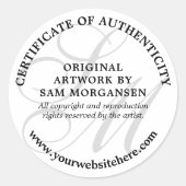 Gray Monogram Elegante Authenticity Certificate Runder Aufkleber (Vorderseite)