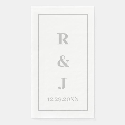 Gray Monogram Initials Custom Couple Name Silver Serviette (Vorderseite)