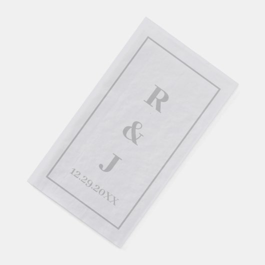 Gray Monogram Initials Custom Couple Name Silver Serviette (Ecke)