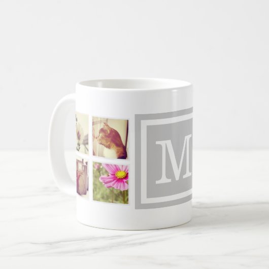 Gray Monogram Instagram Foto Collage Tasse (Vorderseite Links)