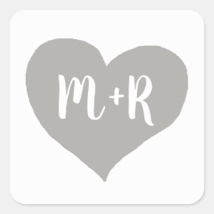 gray monogram love heart  quadratischer aufkleber