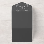 Gray Monogram und Arrows Wedding All In One Einladung (Außenbereich)