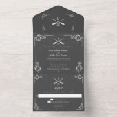 Gray Monogram und Arrows Wedding All In One Einladung (Innen Boden)