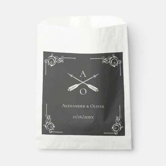 Gray Monogram und Arrows Wedding Geschenktütchen (Vorderseite)