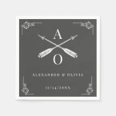 Gray Monogram und Arrows Wedding Napkins Serviette (Vorderseite)