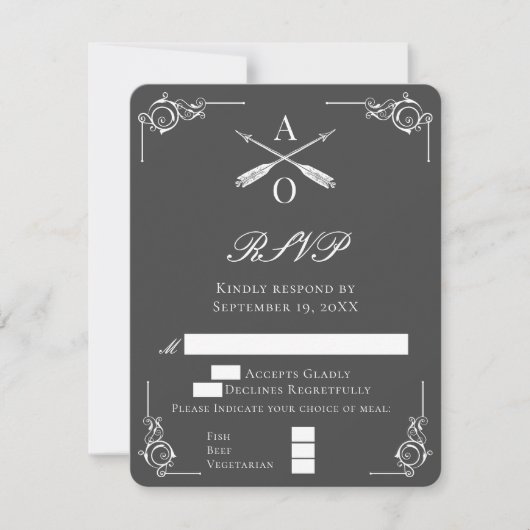 Gray Monogram und Arrows Wedding RSVP Card (Vorderseite)